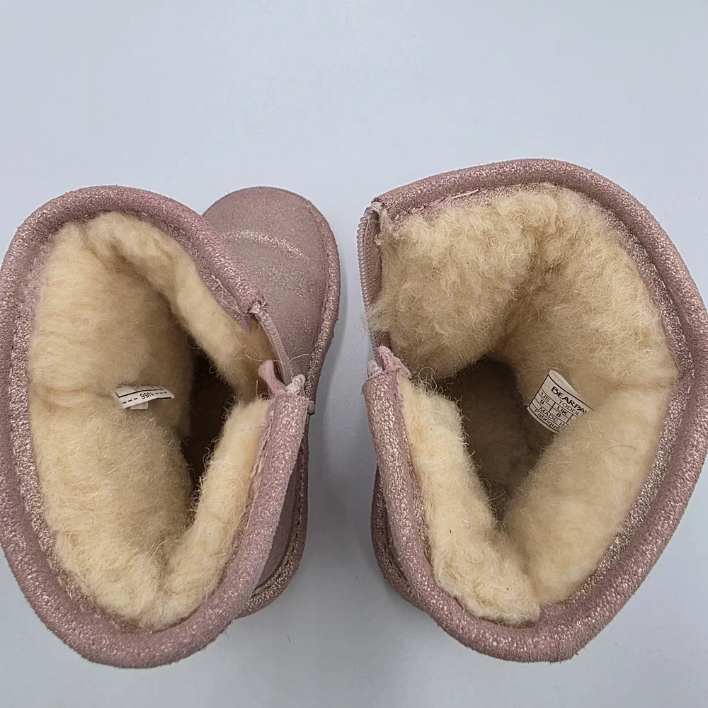 Bearpaw‎ Girls Suede Leather Glitter Pink  Boots Eliza Toddler Faux Fur Zip US 9